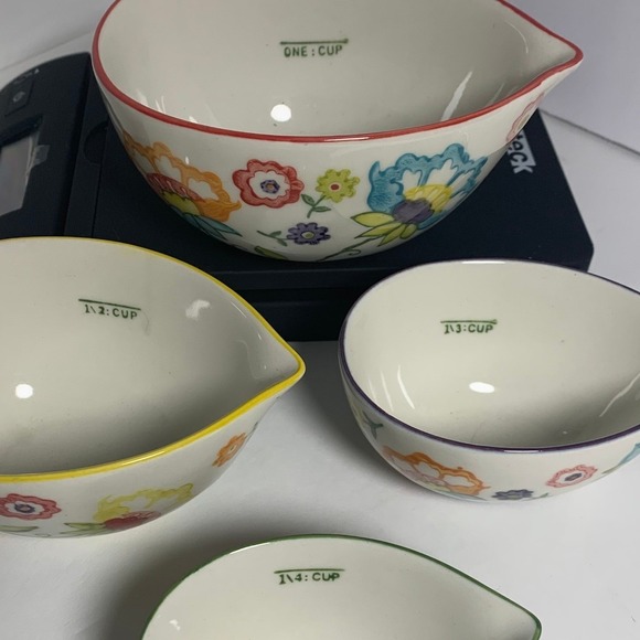 Pier 1 Imports Floral Ceramic Measuring Cups Set of 4 Hand Painted Discontinued - Picture 9 of 12